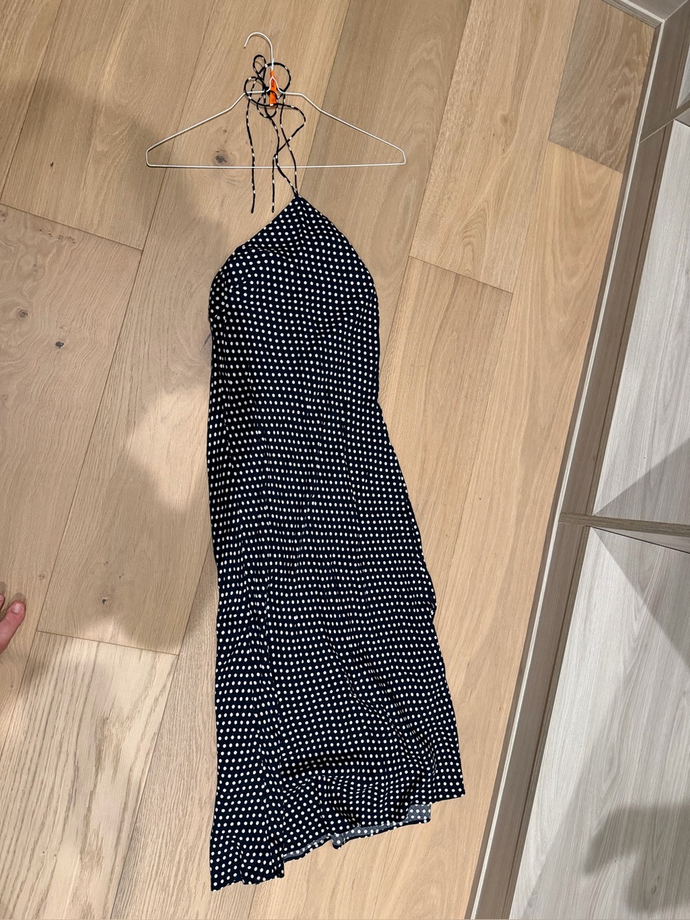 Reformation Navy Blue and White Polka Dot Halter Dress Size Smal